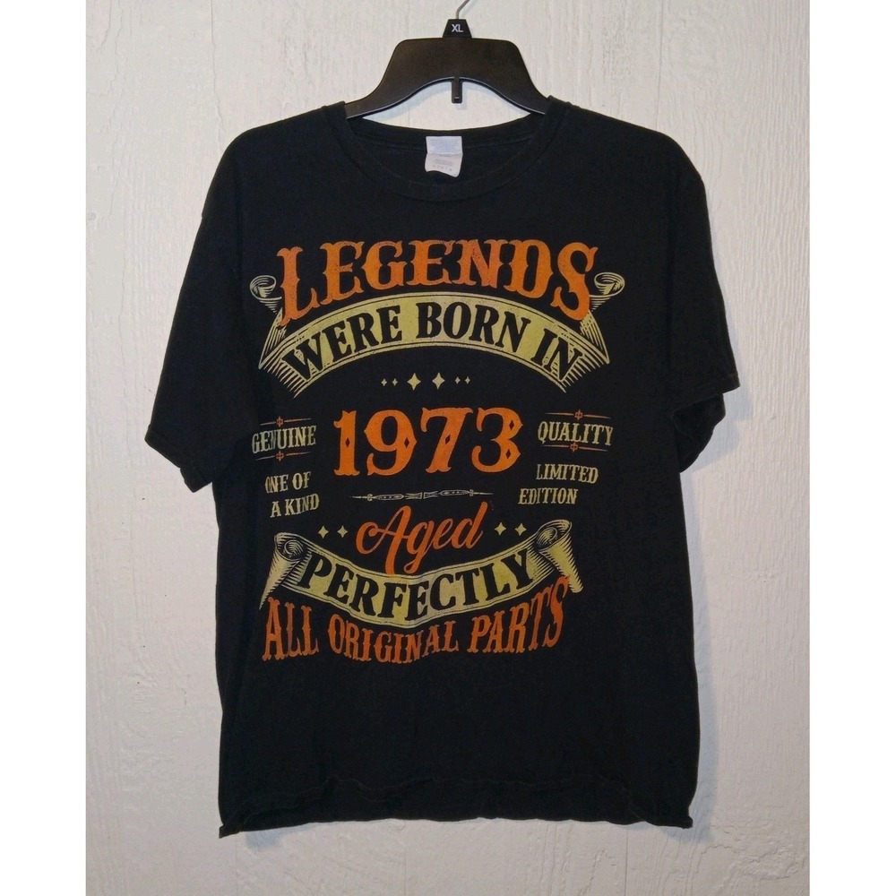 Port & Company Graphic Tee Mens Large Black Legends Born 1973 Vintage Style